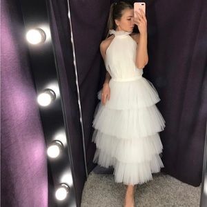 White Tulle Backless Dress